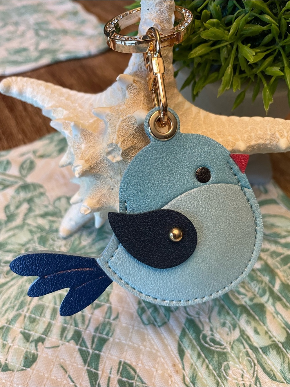 Blue Bird Leather Keychain Charm - Light Blue